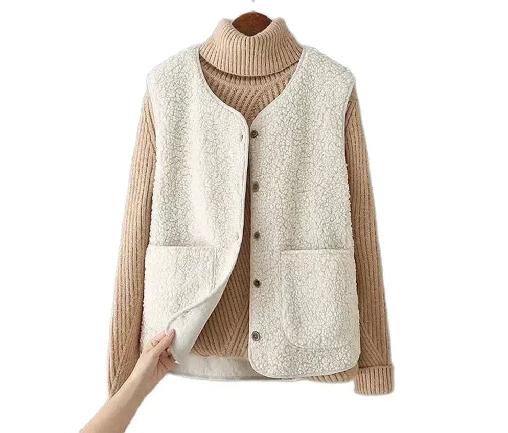 Sherpa Fleece V-Neck Button Front Pocket Vest 4
