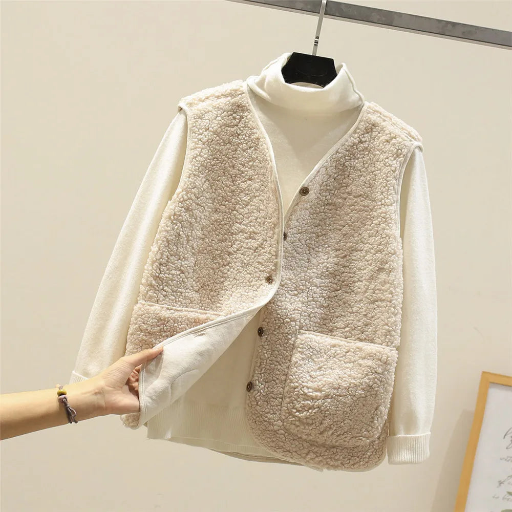 Sherpa Fleece V-Neck Button Front Pocket Vest 8