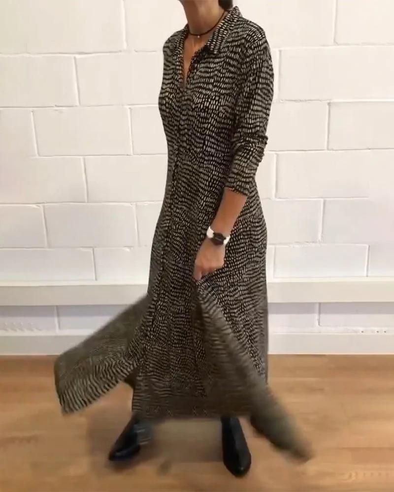 Long Sleeve Collared Button Down Pocket A-Line Maxi Shirt Dress - View 3