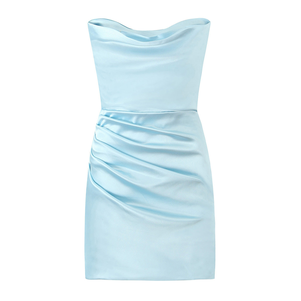 Strapless Cowl Neck Ruched Draped Bodycon Mini Dress - View 16
