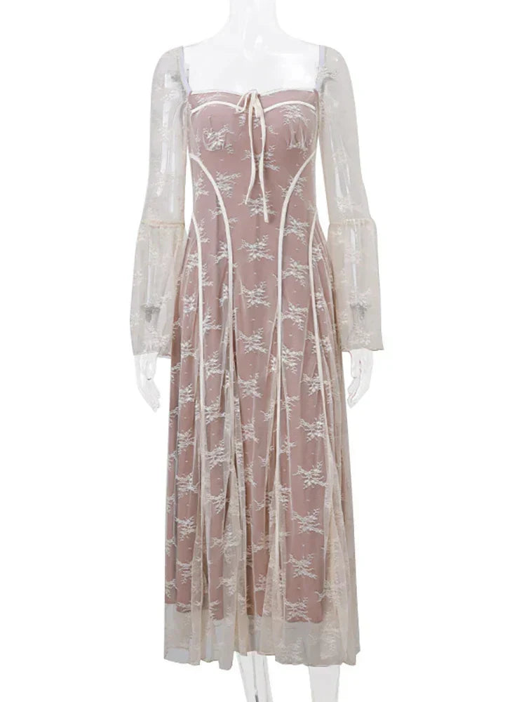2024 Spring High Waist Long Sleeve Elegant Party Clubwear Lace Dress - View 4