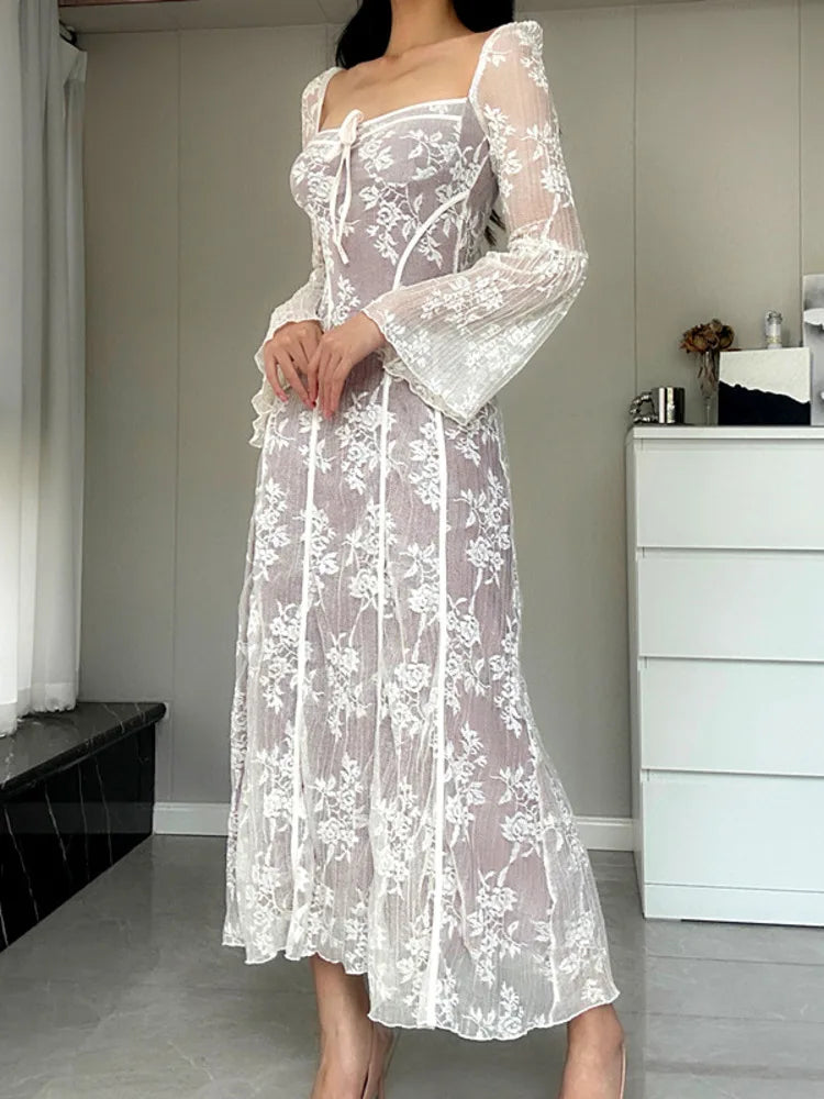 2024 Spring High Waist Long Sleeve Elegant Party Clubwear Lace Dress - View 2
