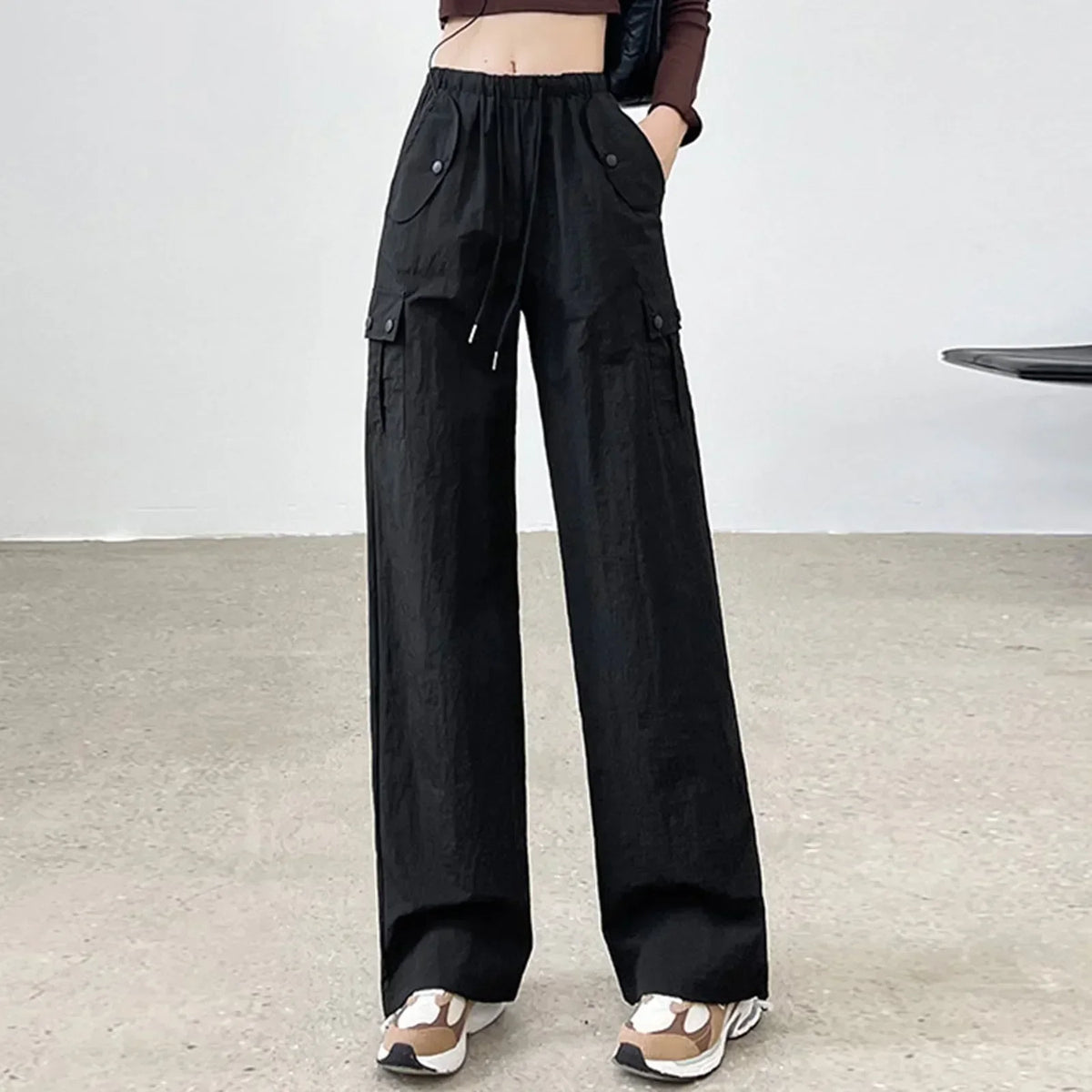 Drawstring Bound Feet Slim Fit Jogger Pants Black / S
