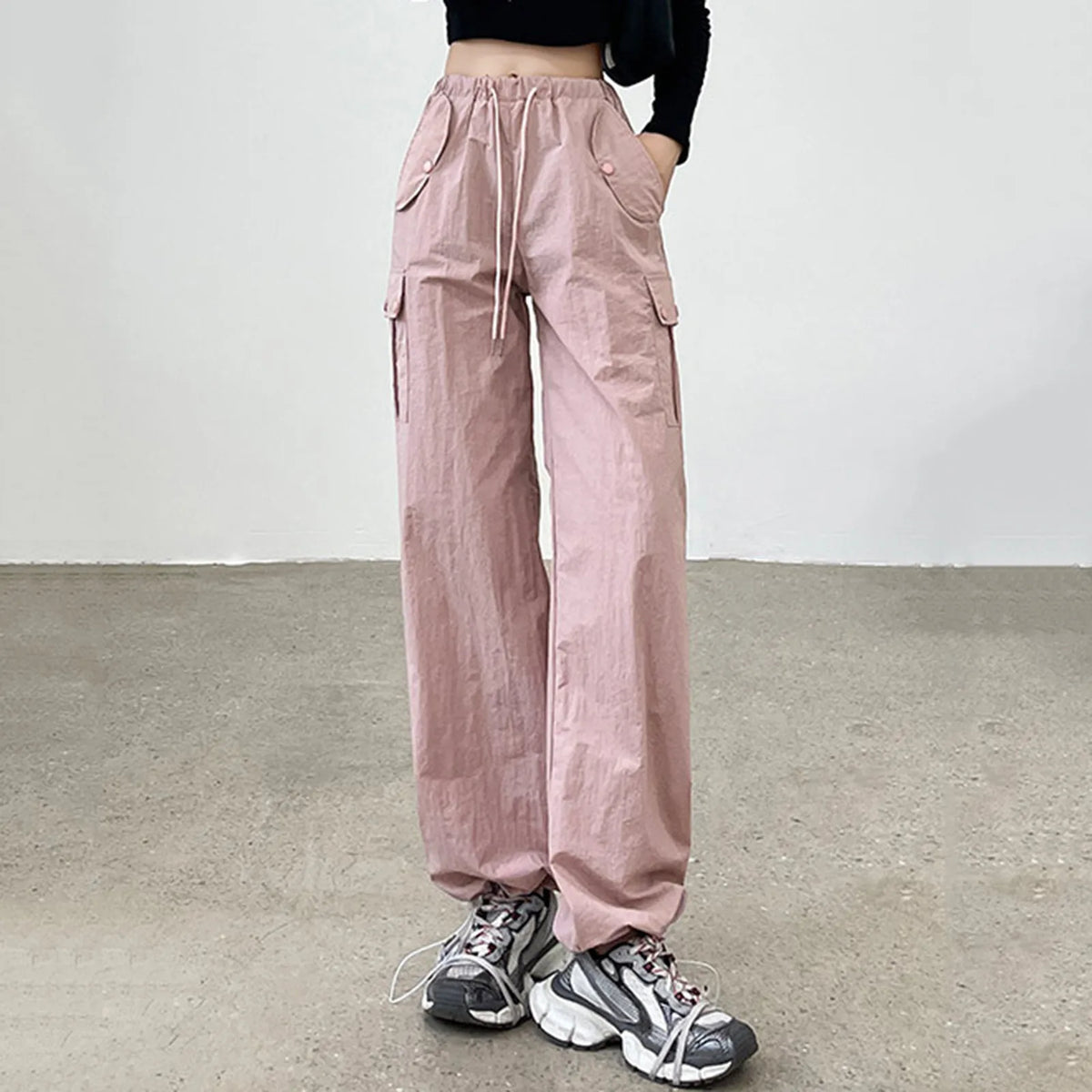 Drawstring Bound Feet Slim Fit Jogger Pants Pink / S