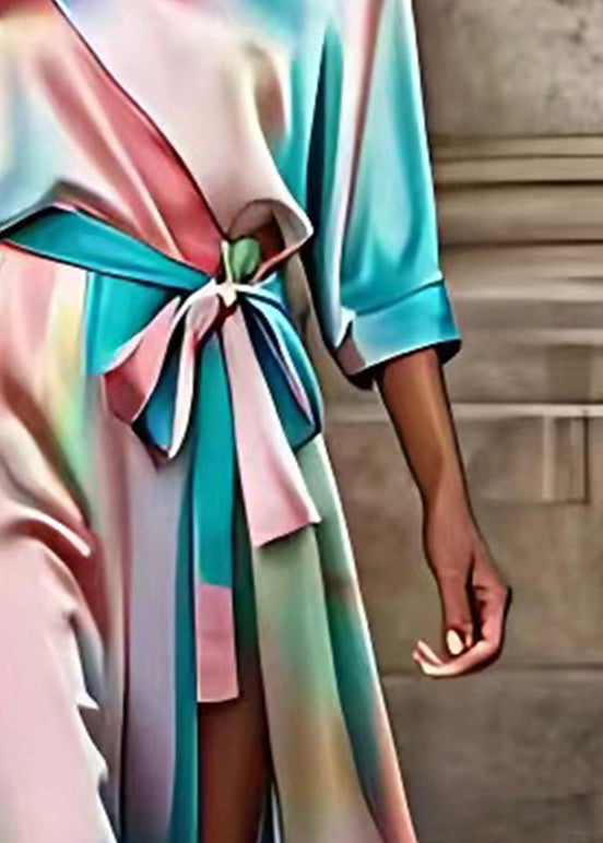 Marble Print One Shoulder Wrap Tie Waist High Split Maxi Gown - View 4