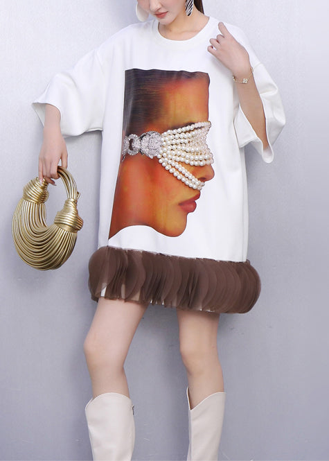 Oversized Crew Neck Short Sleeve Mesh Bubble Ruffle Hem Mini Dress - View 2