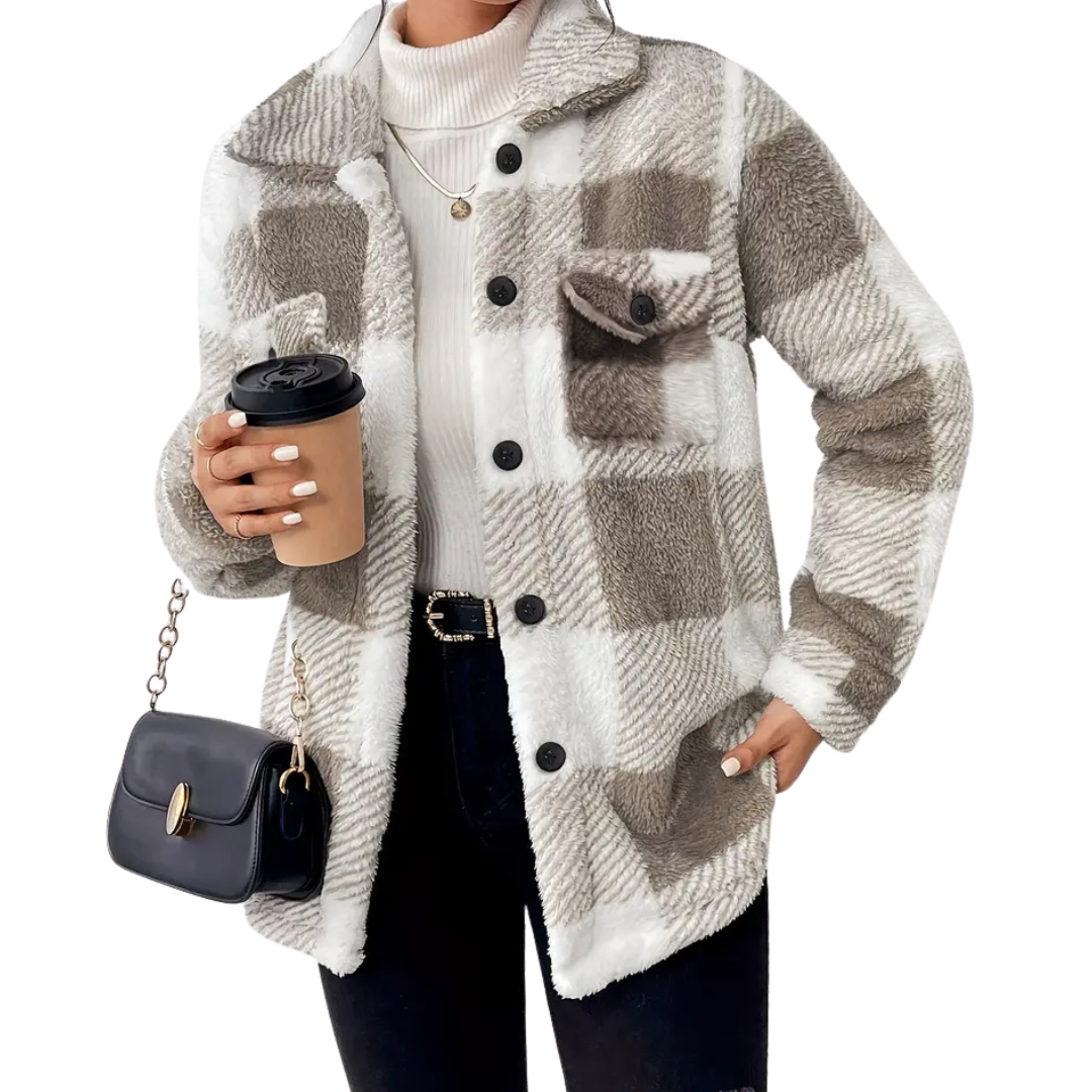 Plaid Fuzzy Fleece Button Front Shacket 3