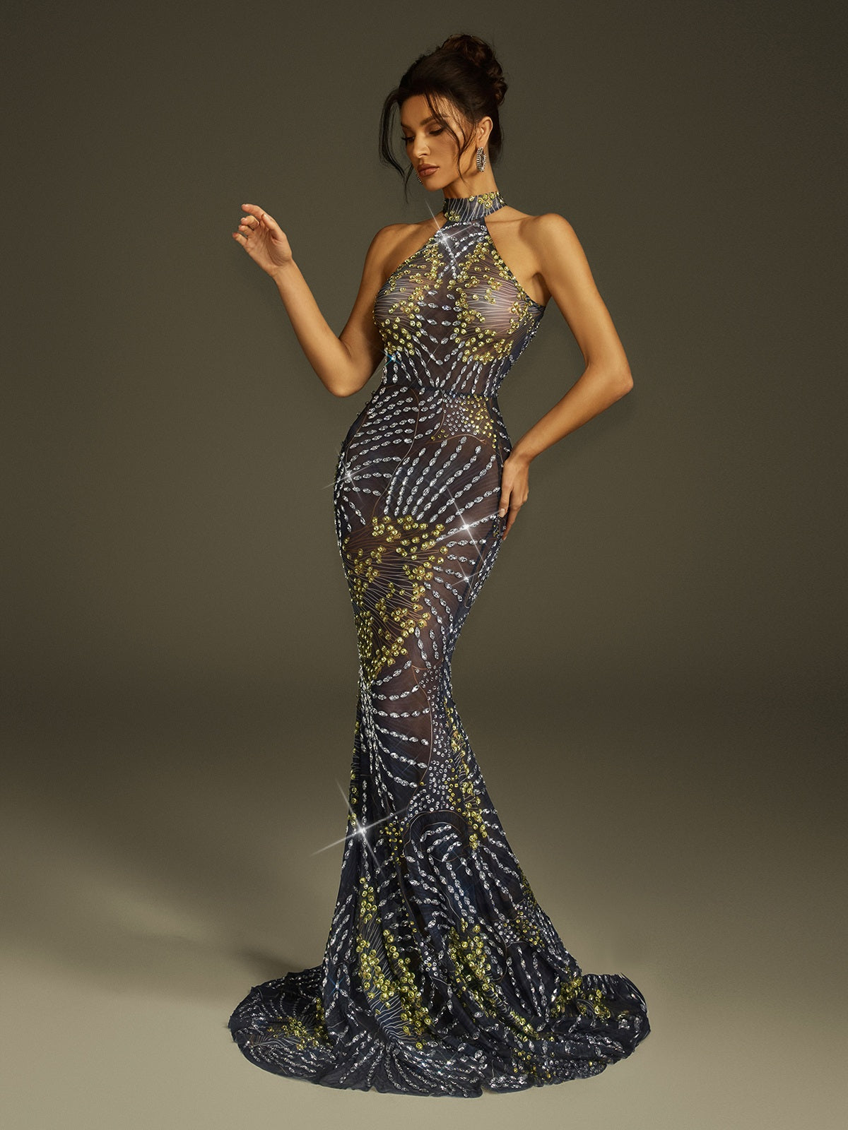 Crystal Mesh Mermaid Maxi Dress - View 4