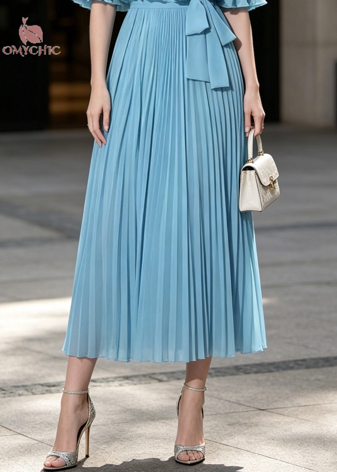 Chiffon Accordion Pleated Round Neck Cape A-Line Midi Dress - View 4
