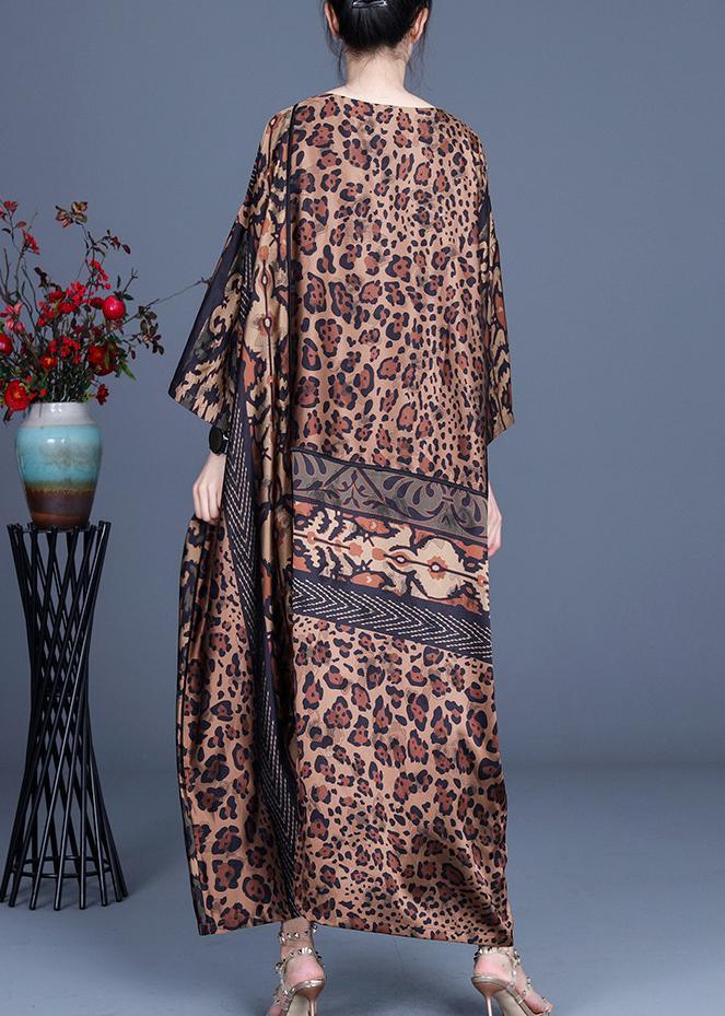 Animal Print Round Neck Drop Shoulder Contrast Band Maxi Dress - View 4