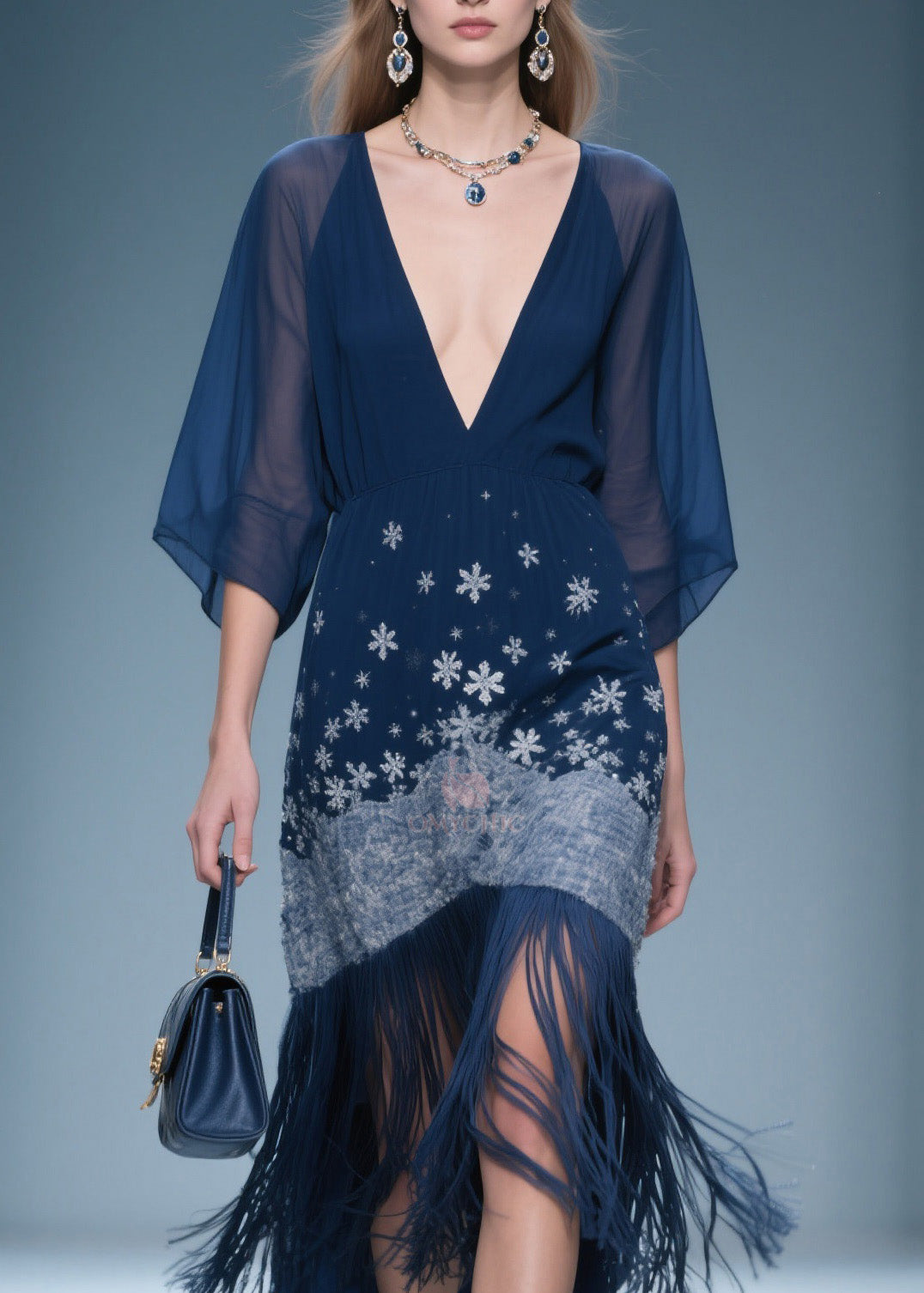 Fine V Neck Print Tassel Chiffon Maxi Dresses Summer - View 2