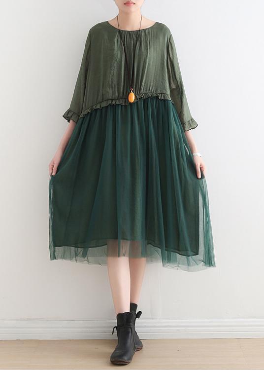Tulle Layered Empire Waist Round Neck Long Sleeve Midi Dress