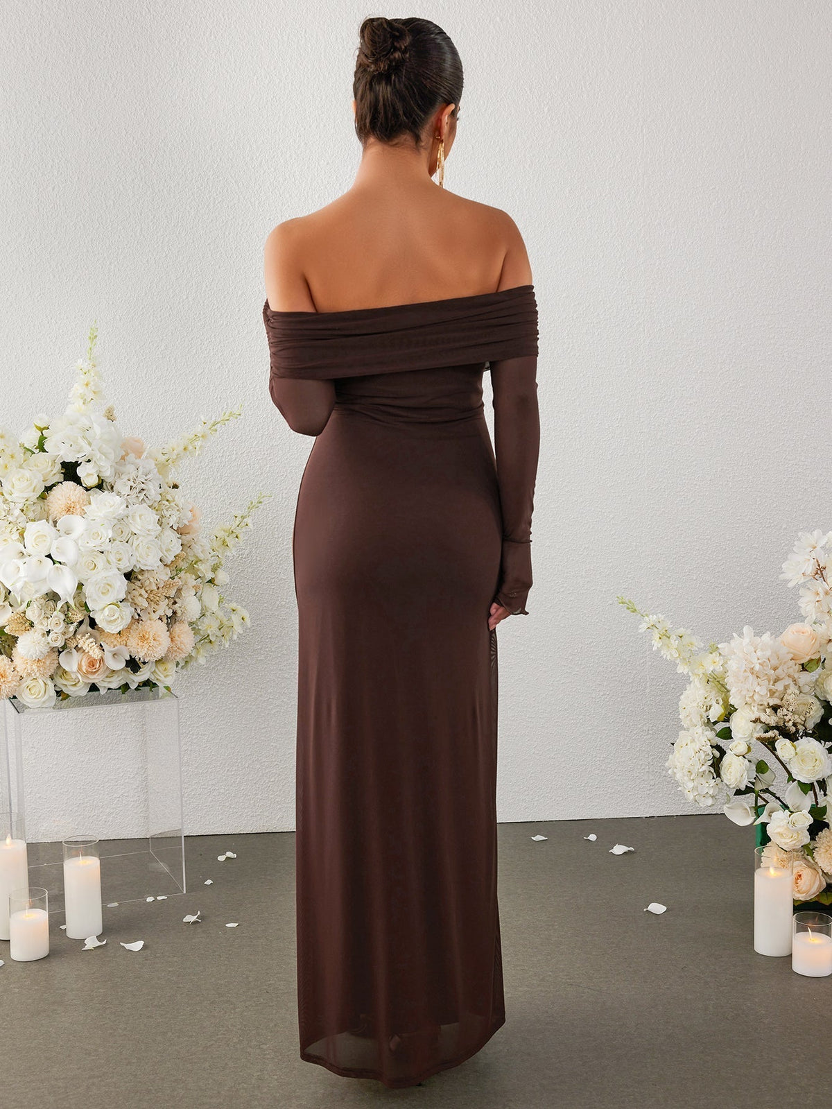 Flounce Sleeve Off Shoulder Mesh Bodycon Dress 29