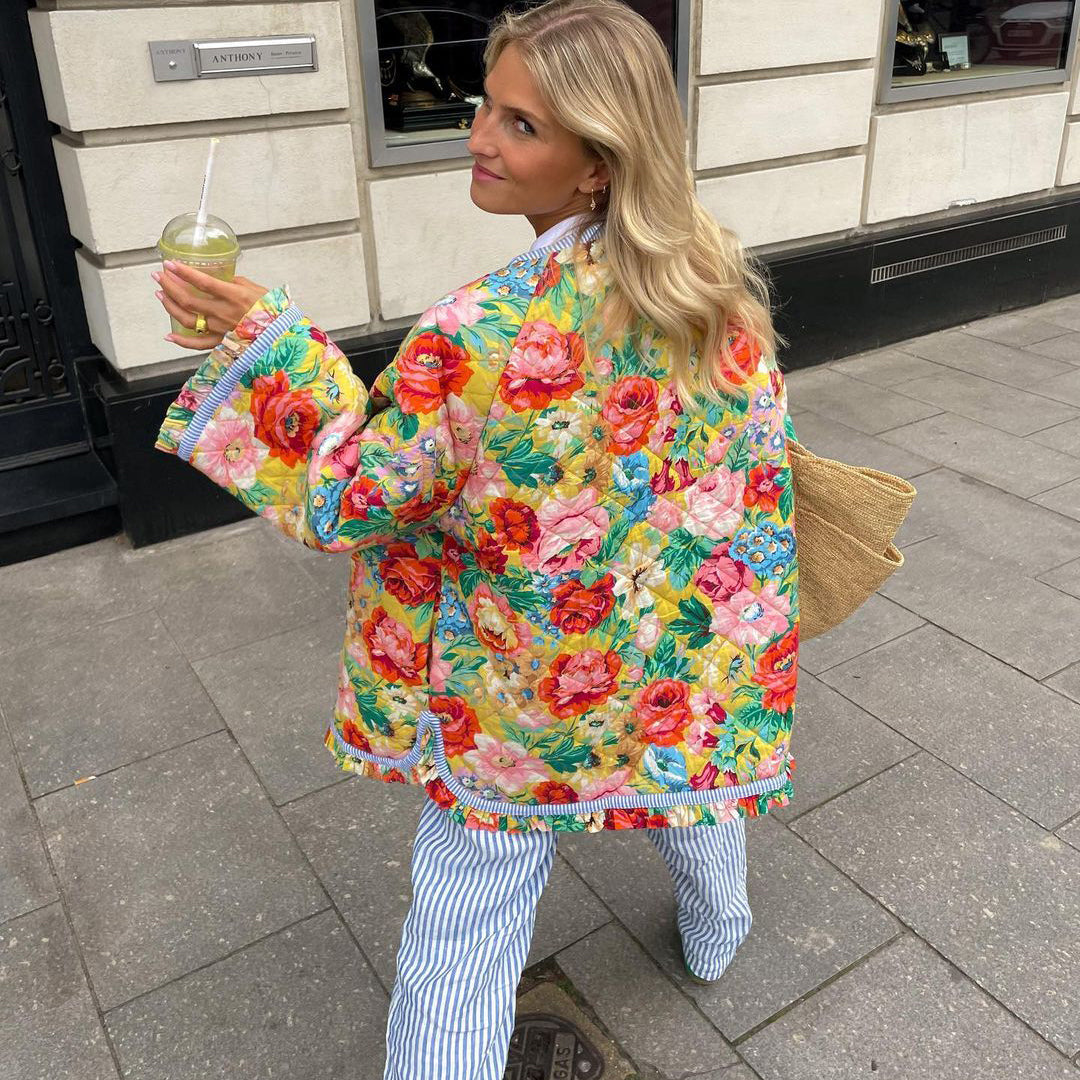 Floral Quilted Open Front Jacket 7