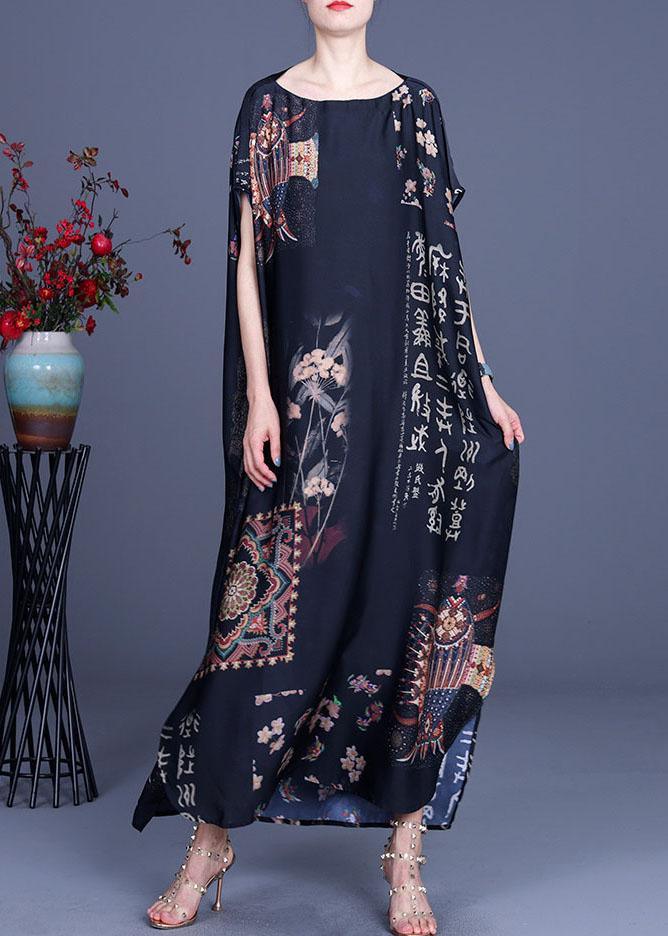 Chiffon Folk Art Print Round Neck Cap Sleeve Oversized Maxi Dress - View 2