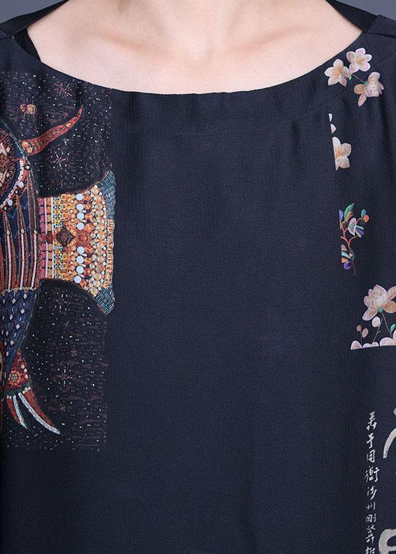 Chiffon Folk Art Print Round Neck Cap Sleeve Oversized Maxi Dress - View 5