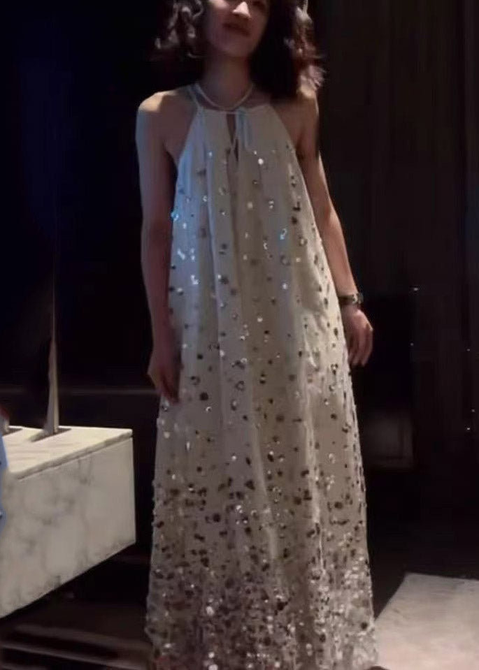 Sequin Halter Neck Keyhole Oversized Flowy Maxi Dress - View 3