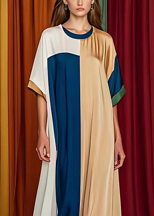 Geometric Color Block Crew Neck Sleeve Kaftan Maxi Dress - View 3