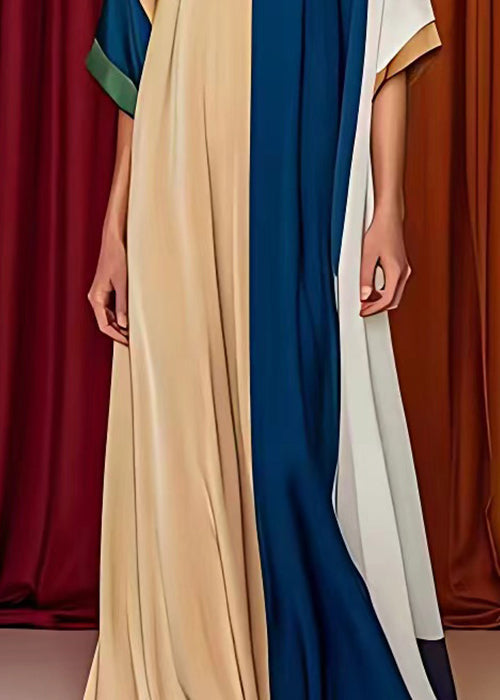 Geometric Color Block Crew Neck Sleeve Kaftan Maxi Dress - View 5