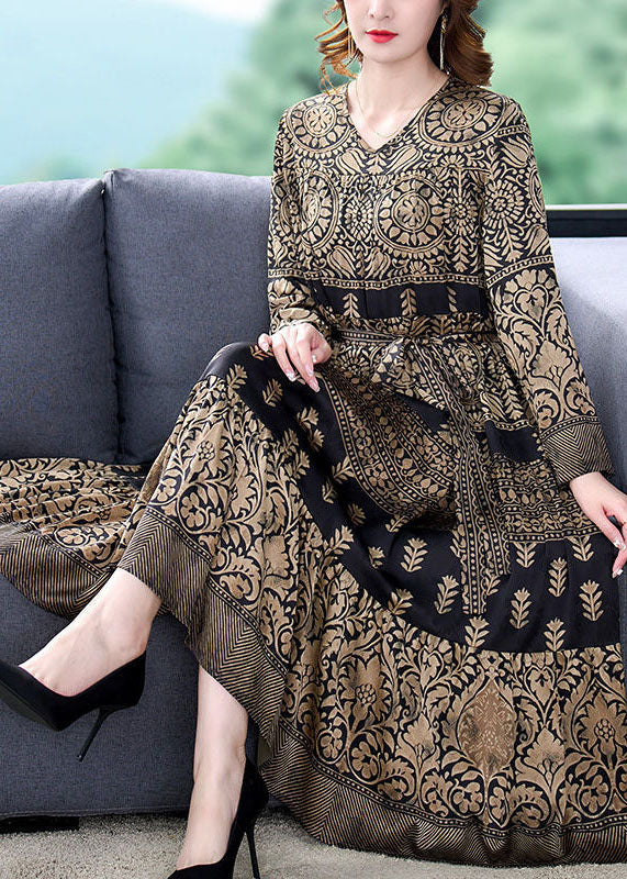 Mandala Print V-Neck Long Sleeve Belted A-Line Midi Dress - View 3