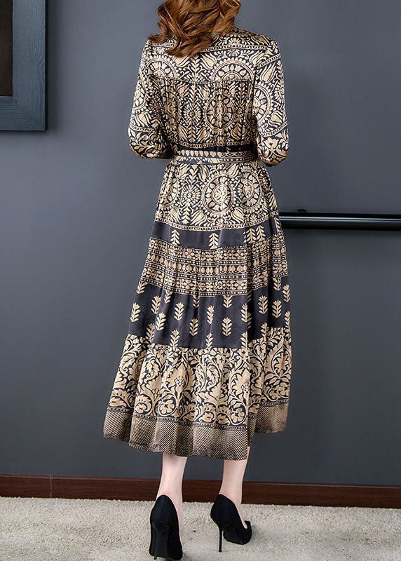 Mandala Print V-Neck Long Sleeve Belted A-Line Midi Dress - View 5
