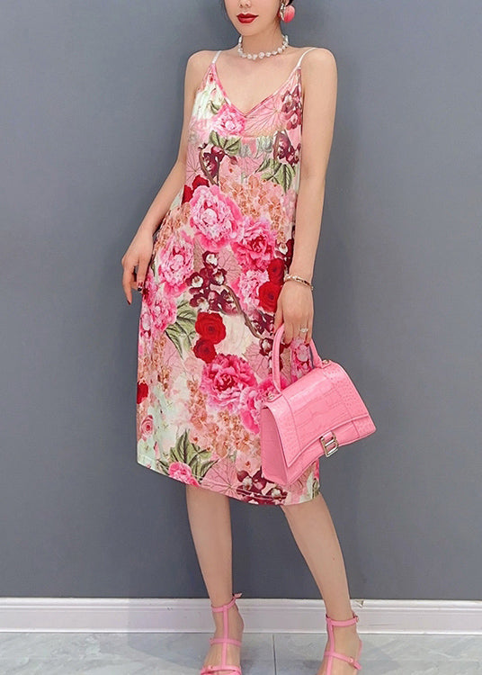 French Pink Ruffled Print Chiffon Dress Two Pieces Set Summer - View 3