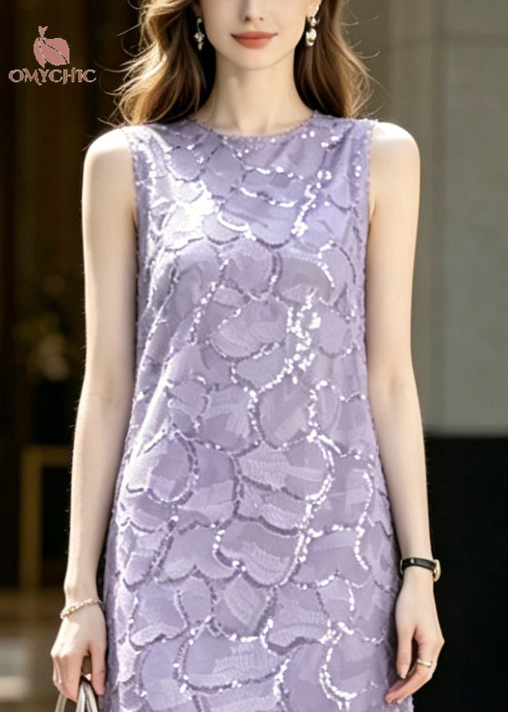 Sequin Tulle Crew Neck Sleeveless Maxi Dress - View 2