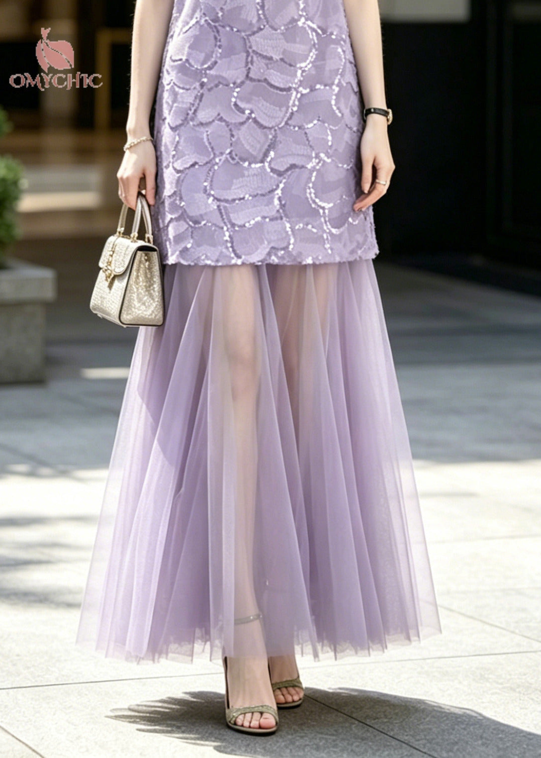 Sequin Tulle Crew Neck Sleeveless Maxi Dress - View 4