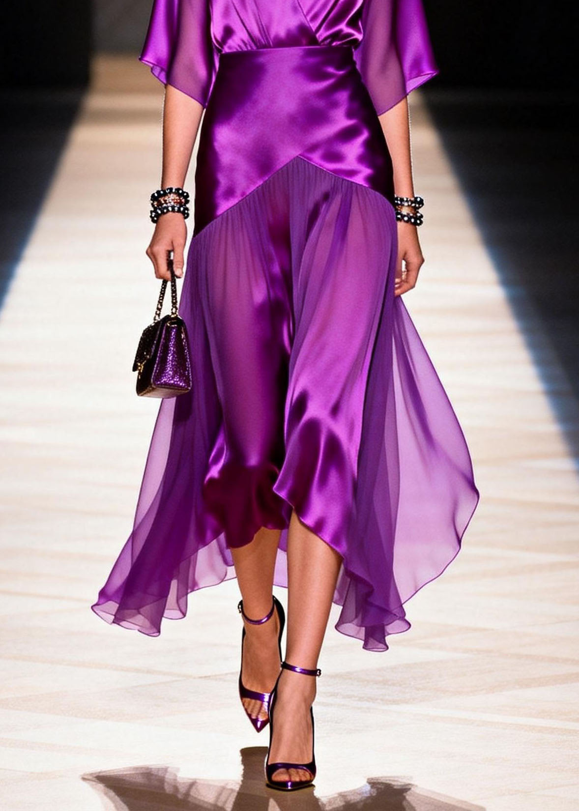 Satin Wrap Deep V-Neck Flutter Sleeve Handkerchief Hem Midi Dress - View 4