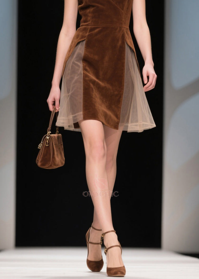 Deep V-Neck Wrap Sleeveless Velvet Tulle Side Panel Mini Dress - View 4