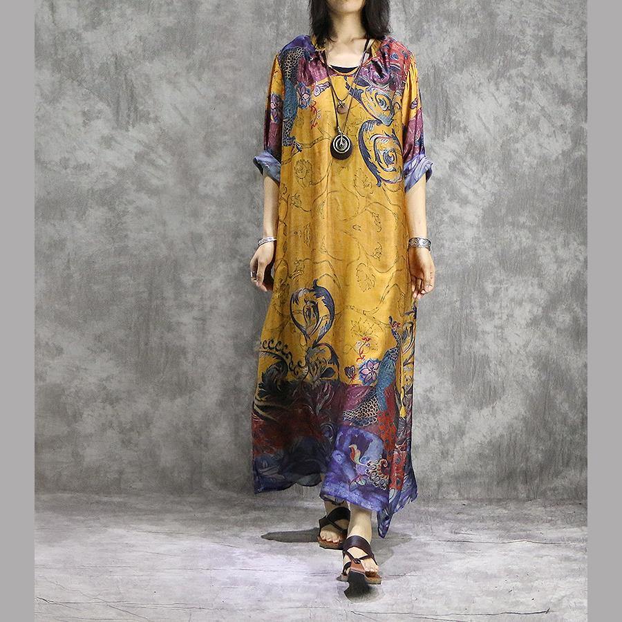 Chiffon Round Neck Long Sleeve Oversized Kaftan Maxi Dress - View 2