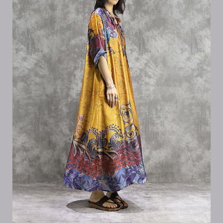 Chiffon Round Neck Long Sleeve Oversized Kaftan Maxi Dress - View 3