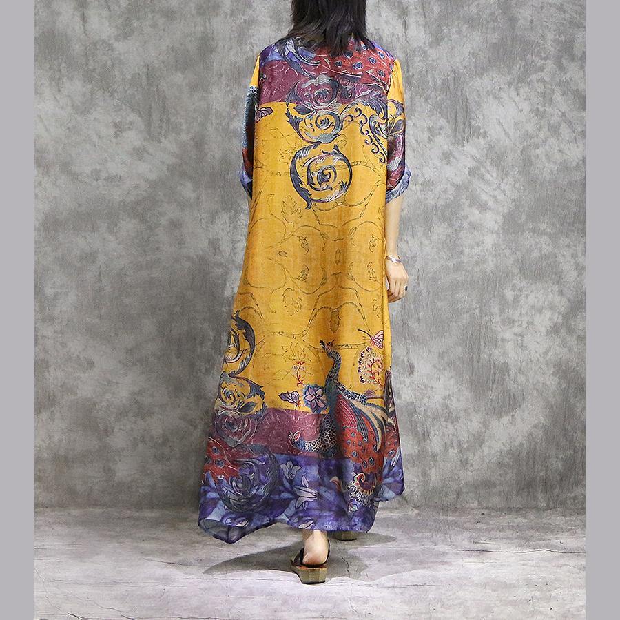 Chiffon Round Neck Long Sleeve Oversized Kaftan Maxi Dress - View 4