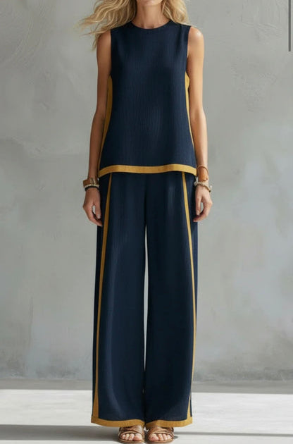 Contrast Trim Sleeveless Top and Wide Leg Pants Two Piece Set 2