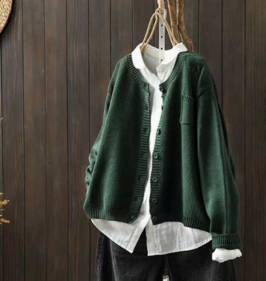 Button Front Patch Pocket Drop Shoulder Knit Cardigan 3