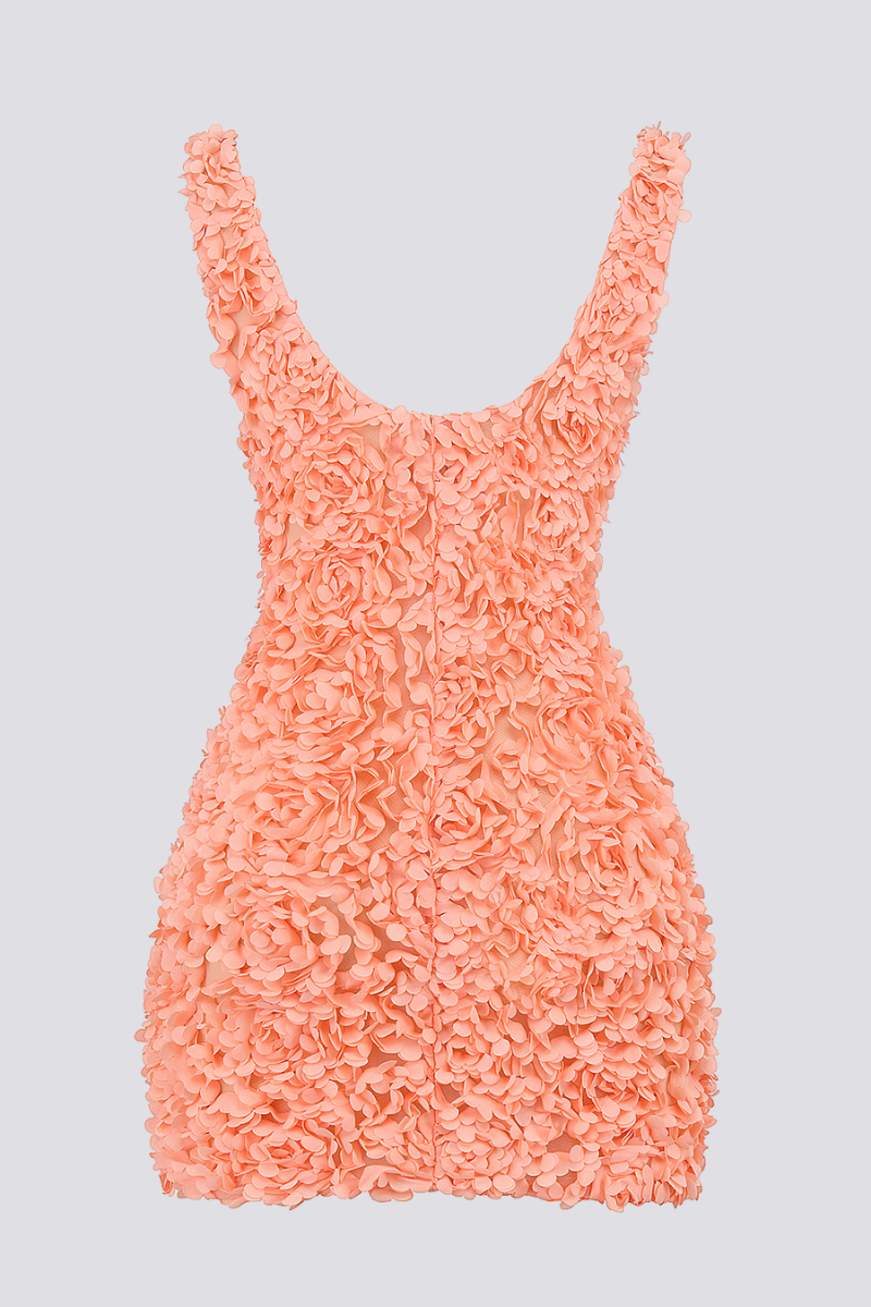 3D Floral Applique Plunge V-Neck Bodycon Mini Dress - View 7
