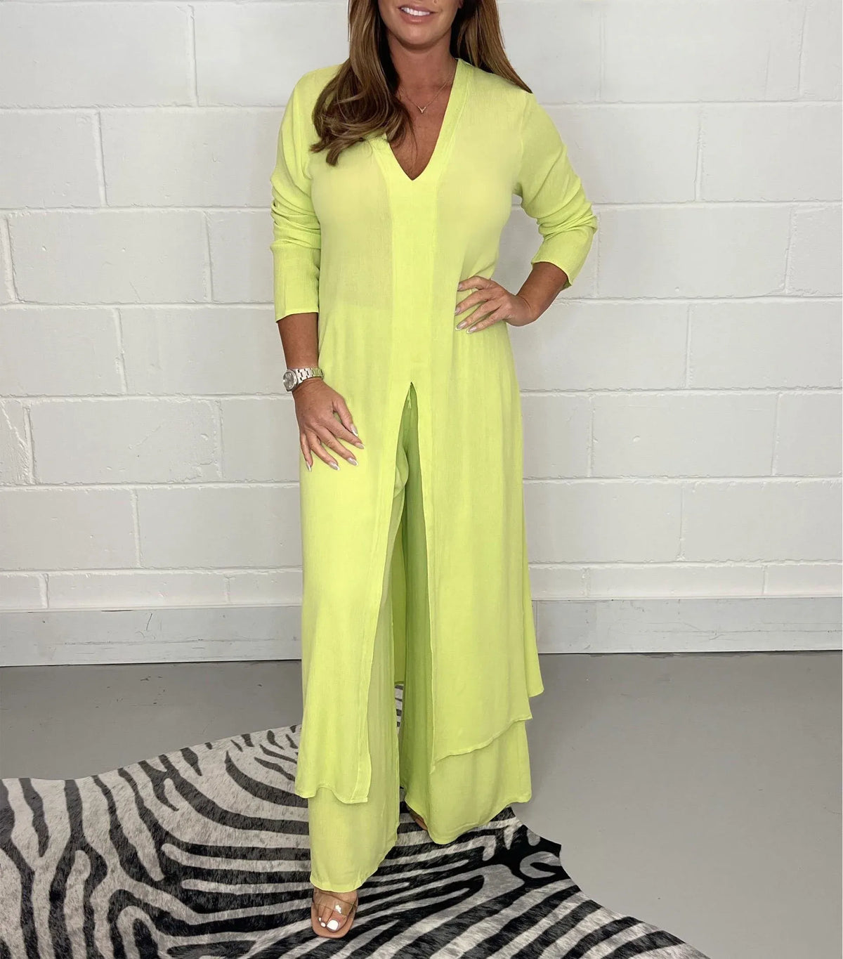 V-Neck Long Split Tunic and Wide Leg Pants Two Piece Set 5