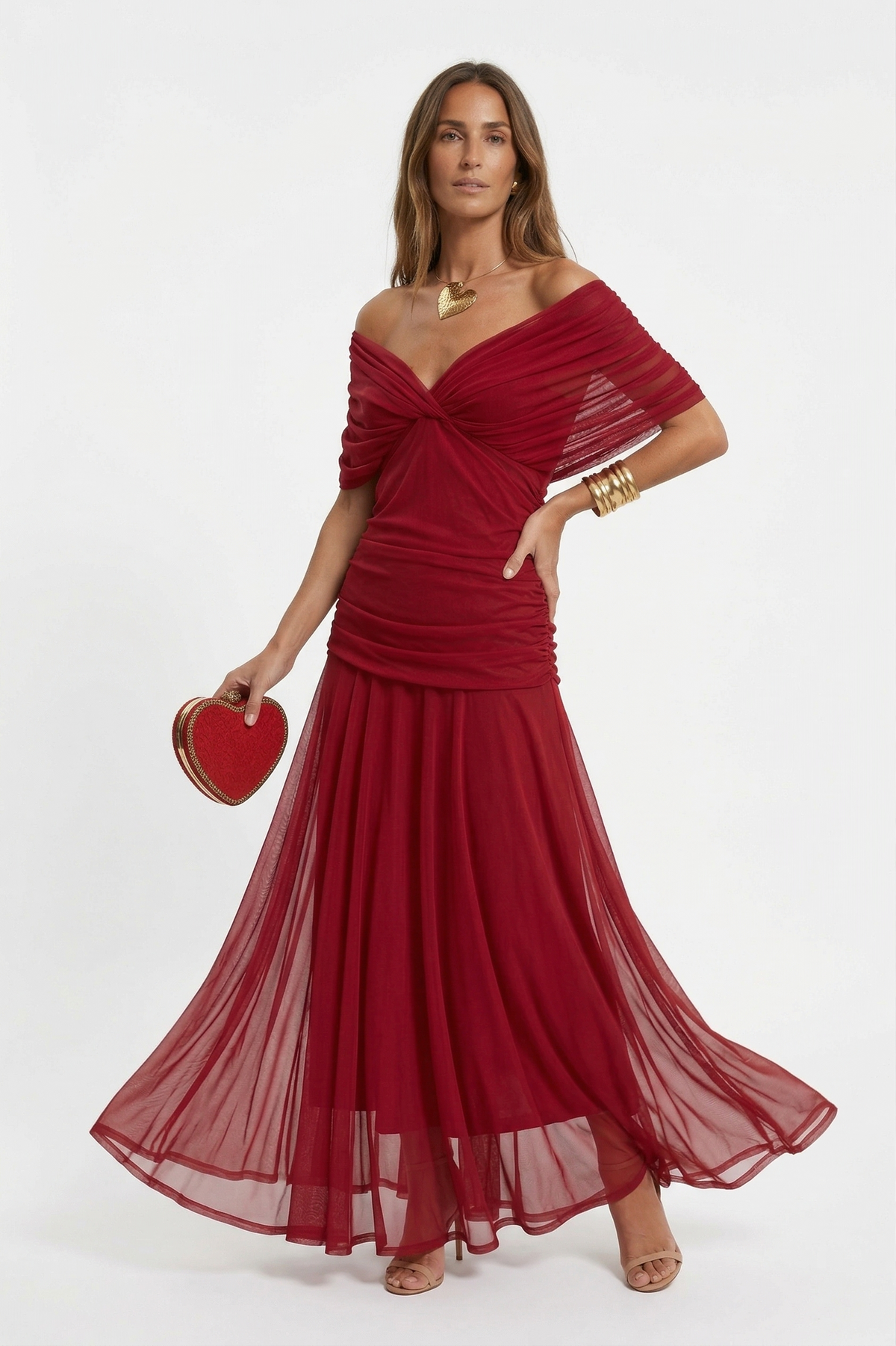 Floral Chiffon Off Shoulder Ruched Wedding Guest Dress 10