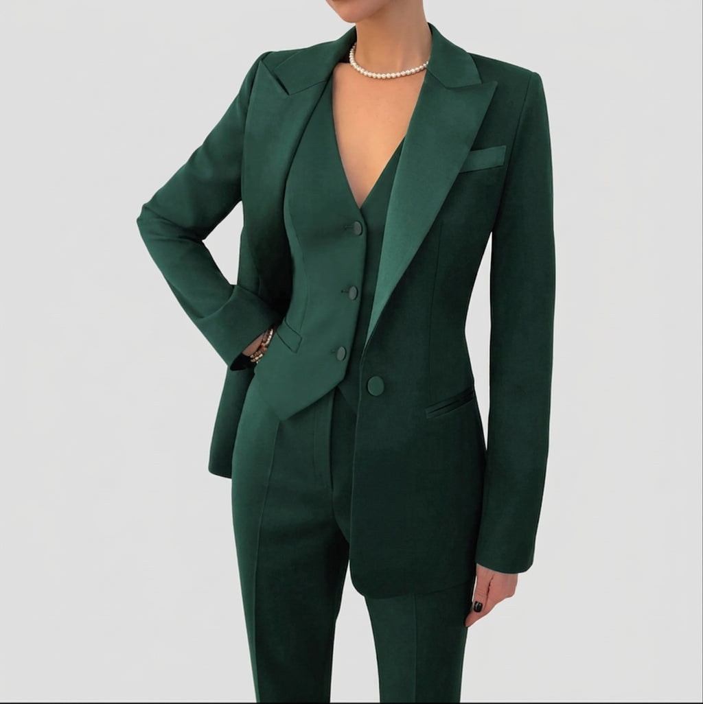Single Breasted Blazer Vest and Trousers Three Piece Suit 7