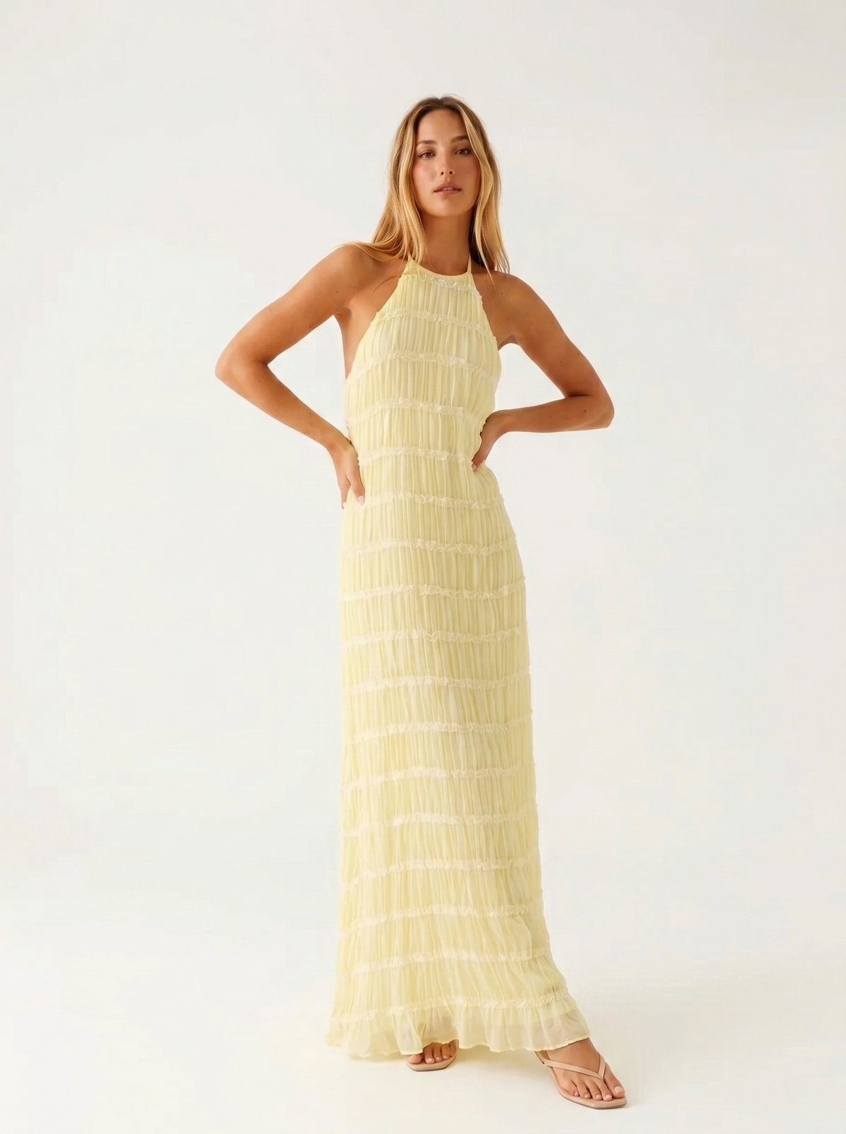 Textured Halter Neck Sleeveless Column Maxi Dress 11