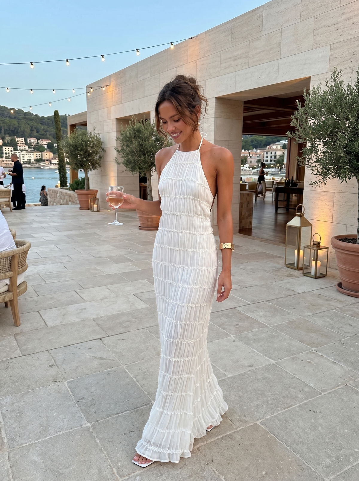 Textured Halter Neck Sleeveless Column Maxi Dress 5