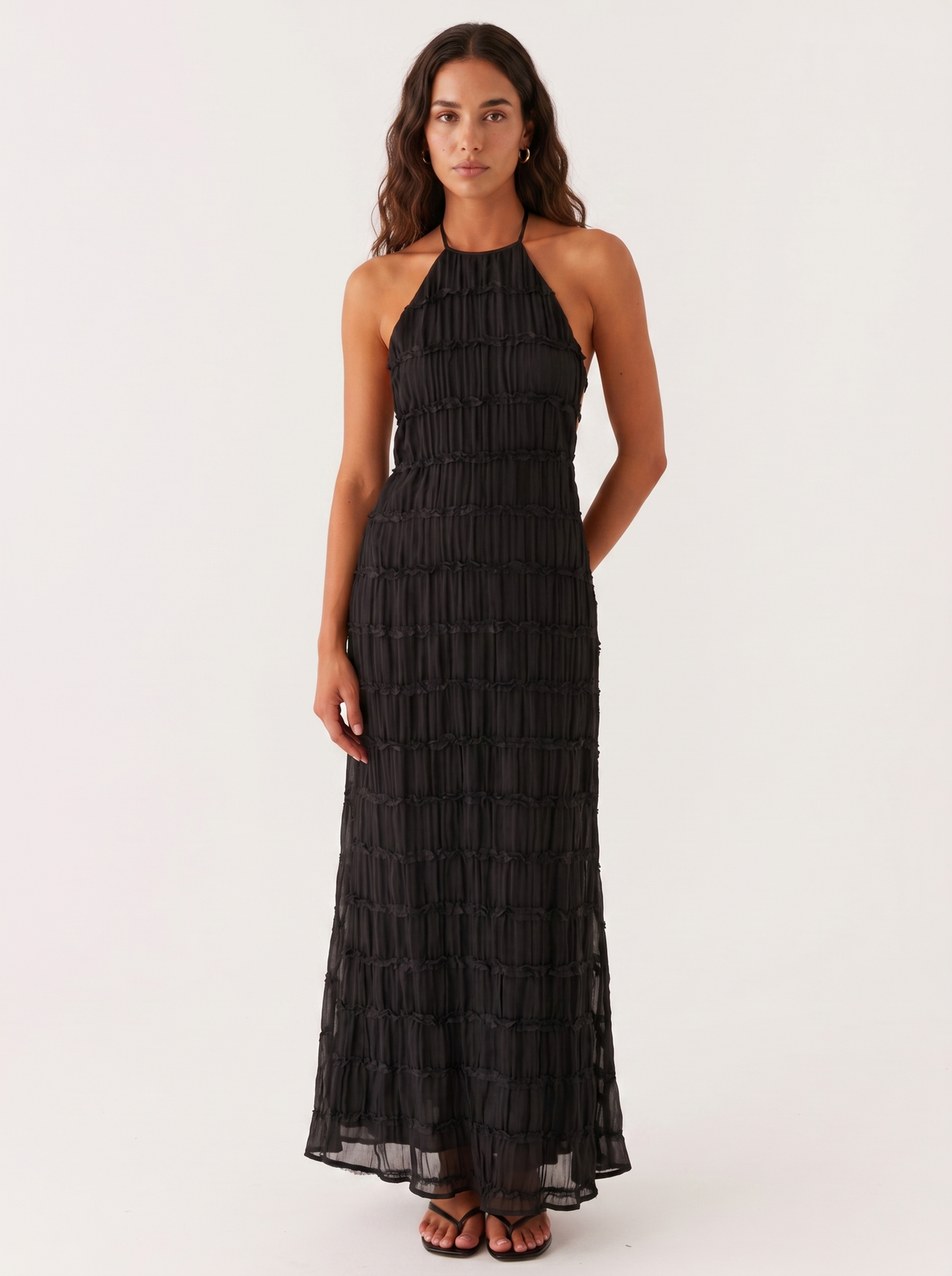 Textured Halter Neck Sleeveless Column Maxi Dress 17