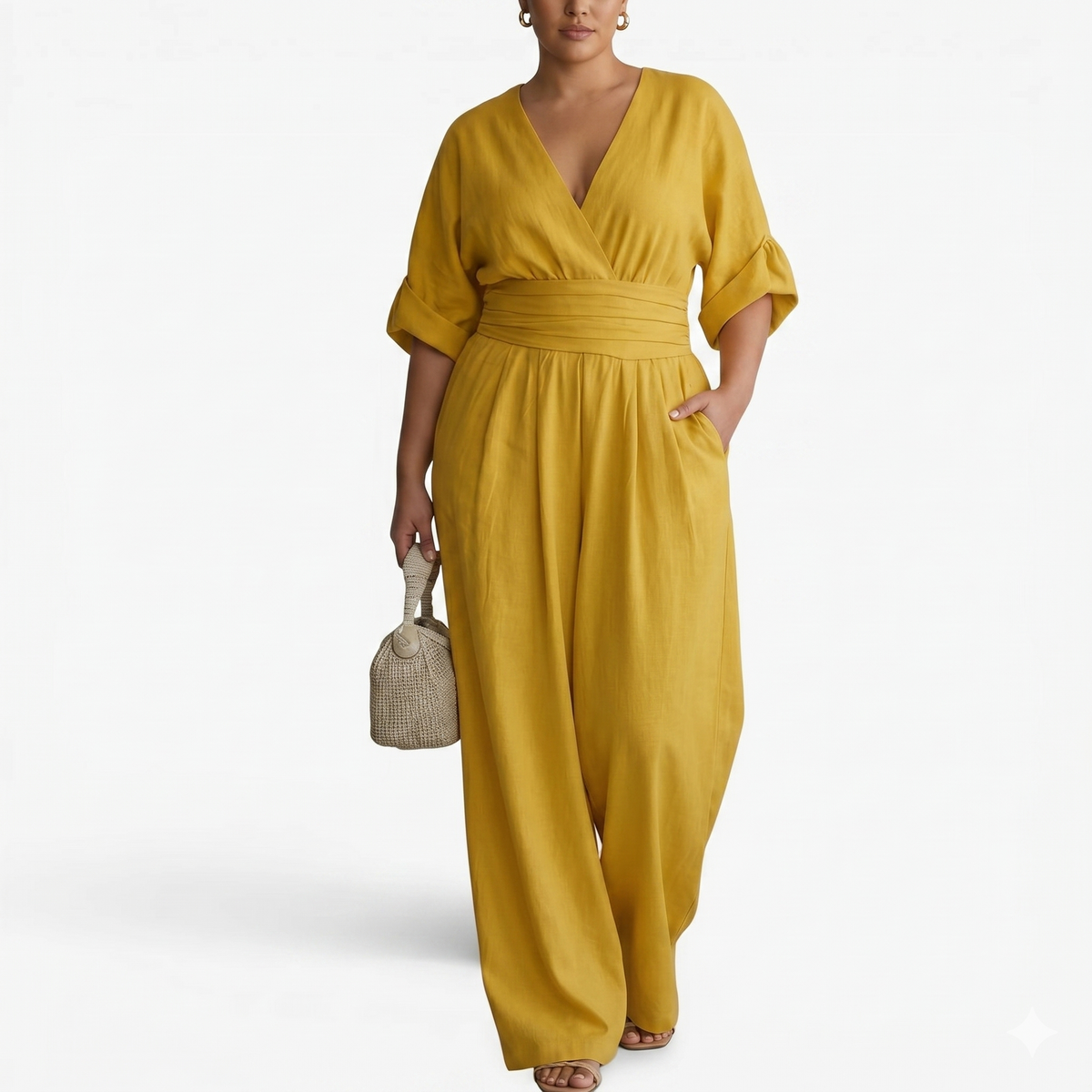 V-Neck Half Sleeve Wrap Wide Leg Jumpsuit 6