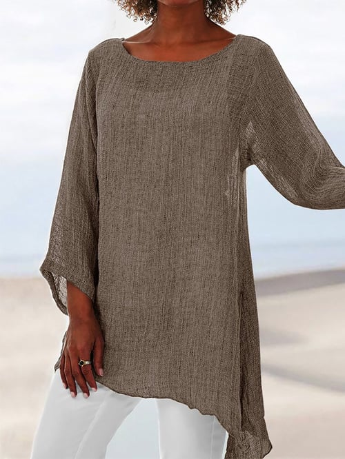 Round Neck Long Sleeve Asymmetrical Hem Tunic Top 3