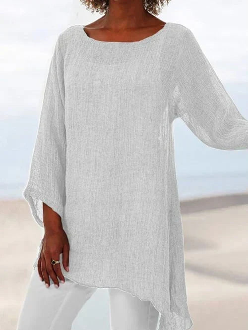 Round Neck Long Sleeve Asymmetrical Hem Tunic Top 4