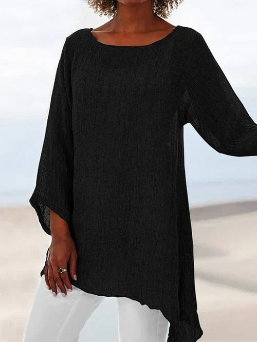 Round Neck Long Sleeve Asymmetrical Hem Tunic Top 5