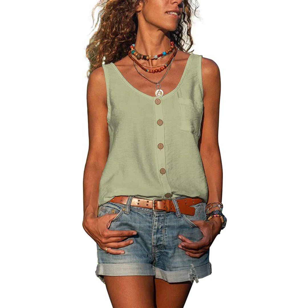 Scoop Neck Button Front Pocket Tank Top 5