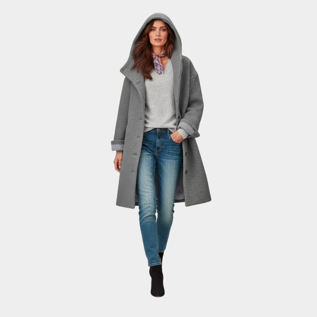 Hooded Button Front Longline Wool Look Coat 4
