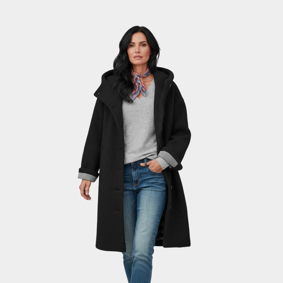 Hooded Button Front Longline Wool Look Coat 8