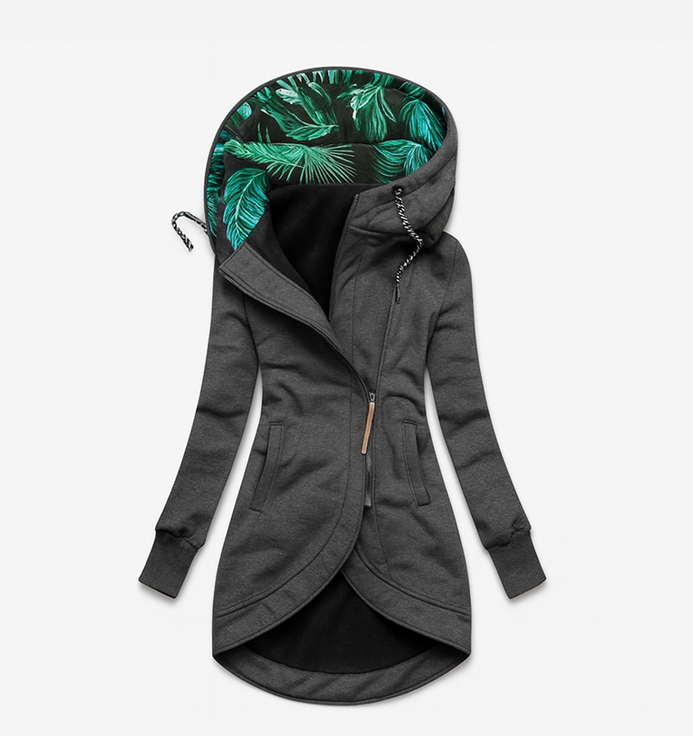 Hooded Asymmetric Zip High Low Longline Fleece Jacket 3